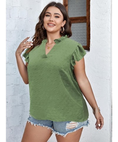 Womens Plus Size Tops for Women V Neck Ruffle Sleeve Collar Shirt Casual Blouse Tops Green $8.54 Blouses