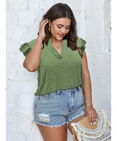 Womens Plus Size Tops for Women V Neck Ruffle Sleeve Collar Shirt Casual Blouse Tops Green $8.54 Blouses