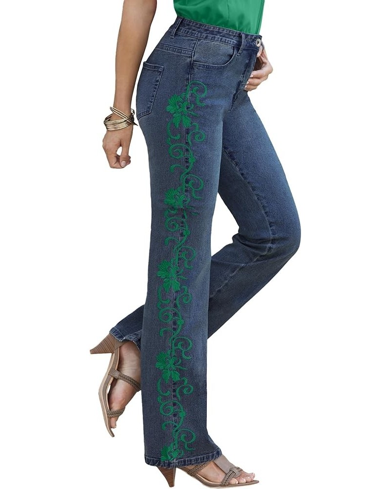 Women's Plus Size Whitney Jean with Invisible Stretch Embroidered Bootcut Jeans Emerald Swirl Embroidery $39.89 Jeans