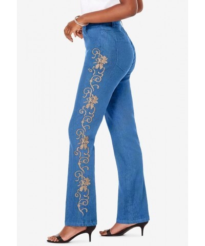 Women's Plus Size Whitney Jean with Invisible Stretch Embroidered Bootcut Jeans Emerald Swirl Embroidery $39.89 Jeans