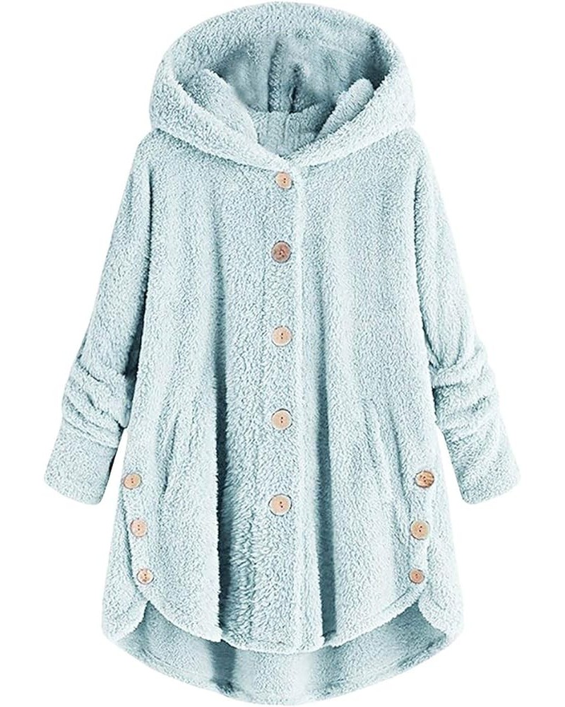 Blanket Hoodie Women's Fall Winter Soft Warm Fleece Jackets Hooded Tail Button Pullover Sweatshirt Loose Cosy Coat Blue-b $11...