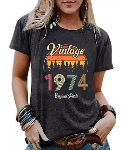 50th Birthday Gift Shirts Vintage 1974 Original Parts Tshirt for Women Letter Print Retro Birthday Casual Tee Tops Dark Grey7...