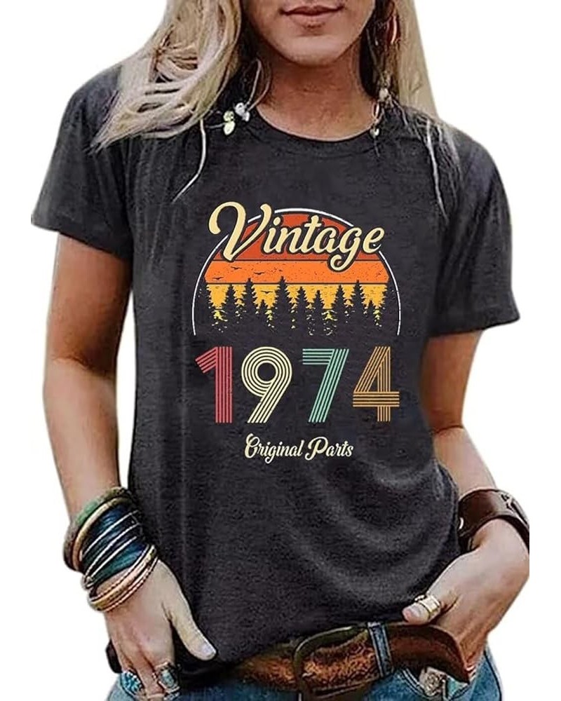 50th Birthday Gift Shirts Vintage 1974 Original Parts Tshirt for Women Letter Print Retro Birthday Casual Tee Tops Dark Grey7...
