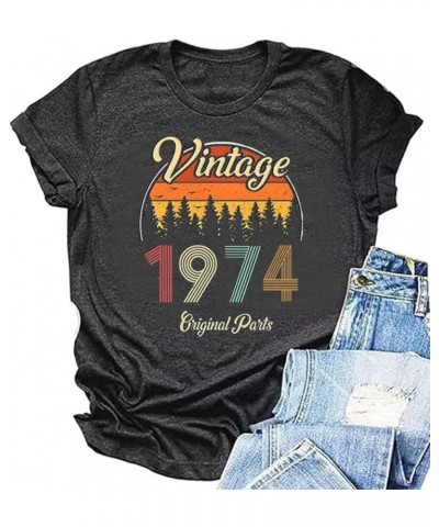 50th Birthday Gift Shirts Vintage 1974 Original Parts Tshirt for Women Letter Print Retro Birthday Casual Tee Tops Dark Grey7...