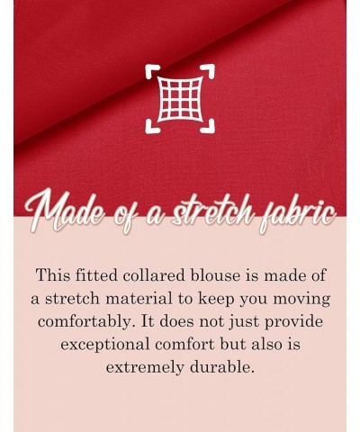 Womens Stretch Basic Button Down Shirt Long Sleeve Slim Fit Dress Shirts Solid Work Office Blouses Top Red(stretch Fabric, a ...