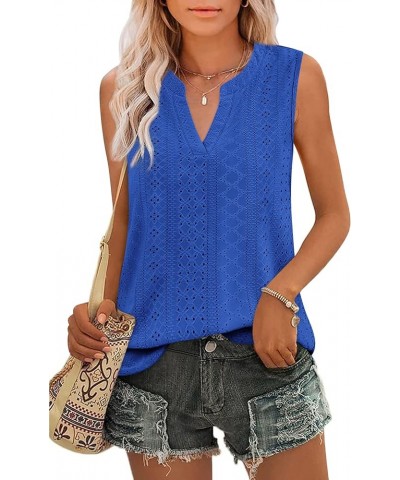 Tank Top for Women Loose Fit Sleeveless V Neck Tops Dressy Casual Eyelet Summer Flowy Cami Shirts Blouse Royal Blue $11.20 Tanks