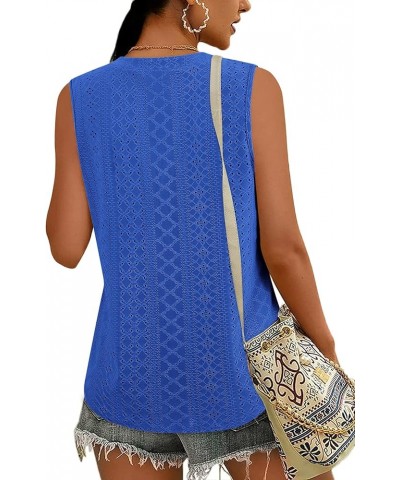 Tank Top for Women Loose Fit Sleeveless V Neck Tops Dressy Casual Eyelet Summer Flowy Cami Shirts Blouse Royal Blue $11.20 Tanks