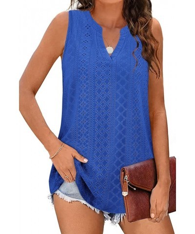 Tank Top for Women Loose Fit Sleeveless V Neck Tops Dressy Casual Eyelet Summer Flowy Cami Shirts Blouse Royal Blue $11.20 Tanks