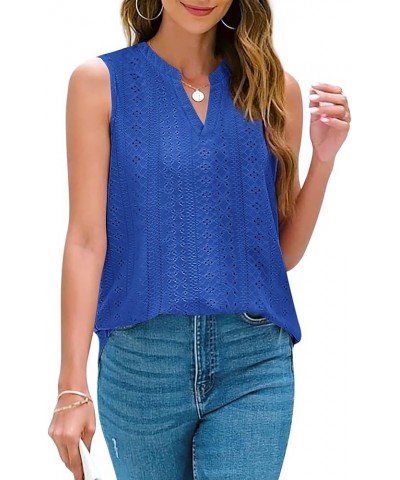 Tank Top for Women Loose Fit Sleeveless V Neck Tops Dressy Casual Eyelet Summer Flowy Cami Shirts Blouse Royal Blue $11.20 Tanks