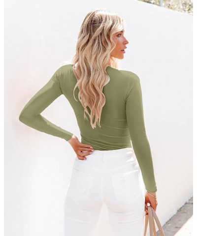 Womens Round Neck Long/Short Sleeve Shirts Ribbed Casual Slim Fitted Tops Blouses Long Sleeve Long-green2 $8.28 Tops