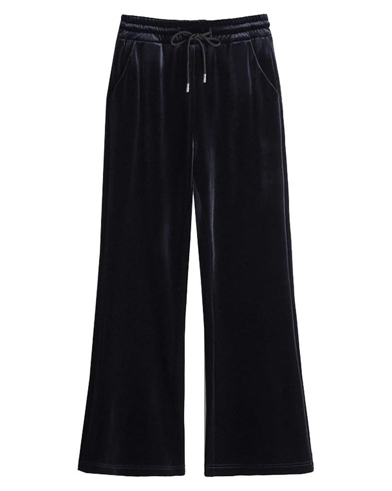 Women's Comfort Fit Wide Leg Velvet Pants Drawstring High Waist Velour Pants Black $19.08 Others