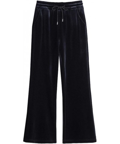 Women's Comfort Fit Wide Leg Velvet Pants Drawstring High Waist Velour Pants Black $19.08 Others