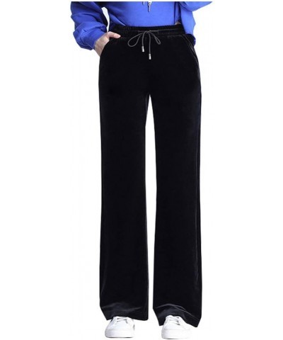 Women's Comfort Fit Wide Leg Velvet Pants Drawstring High Waist Velour Pants Black $19.08 Others