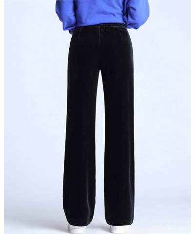 Women's Comfort Fit Wide Leg Velvet Pants Drawstring High Waist Velour Pants Black $19.08 Others