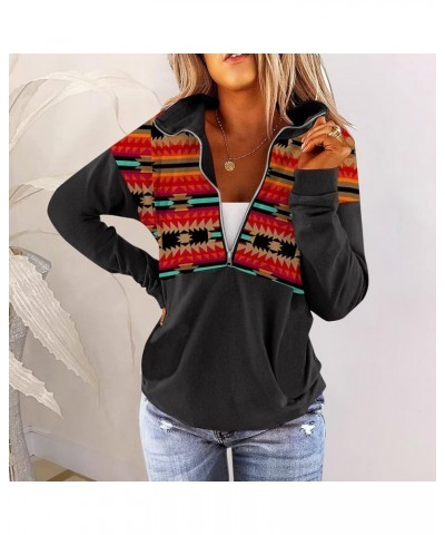 Half Zip Up Sweatshirt for Women, Cow Print Long Sleeve Lapel Stylish Patchwork Loose Fit Casual Tops Pullover X1-red $11.65 ...