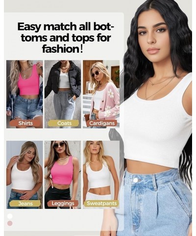 2Piece Crop Tops for Women, U Neck Sleeveless Tank Tops, Basic Cropped Racerback Going Out Tops Athletic Sports Shirts White+...