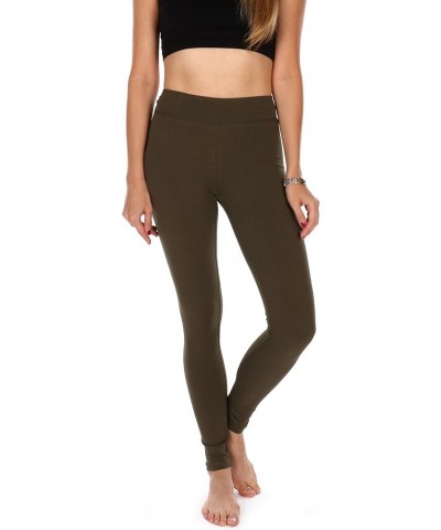 Cotton Spandex High Waisted Premium Leggings - Full Length, Breathable, Cotton Fabric- Regular & Plus Size Olive $9.68 Leggings