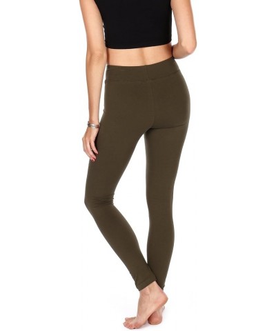 Cotton Spandex High Waisted Premium Leggings - Full Length, Breathable, Cotton Fabric- Regular & Plus Size Olive $9.68 Leggings