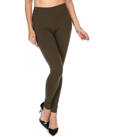 Cotton Spandex High Waisted Premium Leggings - Full Length, Breathable, Cotton Fabric- Regular & Plus Size Olive $9.68 Leggings