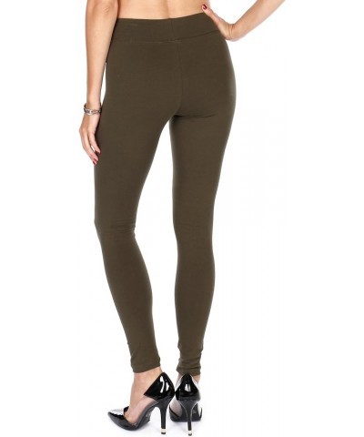 Cotton Spandex High Waisted Premium Leggings - Full Length, Breathable, Cotton Fabric- Regular & Plus Size Olive $9.68 Leggings