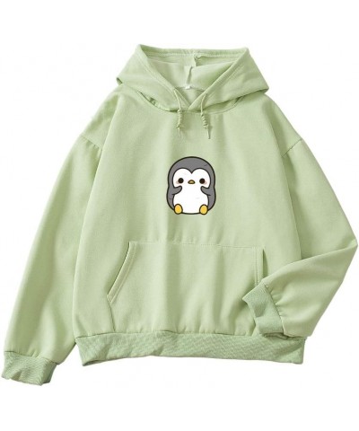 Womens Sweatshirt Cute Penguin Pattern Pocket Drawstring Casual Cotton Hoodie Green $17.05 Hoodies & Sweatshirts