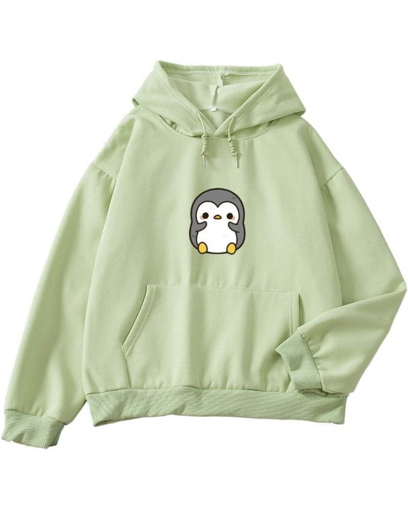 Womens Sweatshirt Cute Penguin Pattern Pocket Drawstring Casual Cotton Hoodie Green $17.05 Hoodies & Sweatshirts