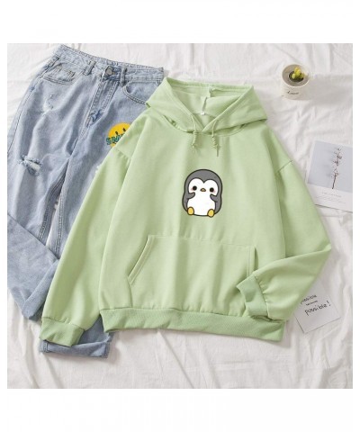 Womens Sweatshirt Cute Penguin Pattern Pocket Drawstring Casual Cotton Hoodie Green $17.05 Hoodies & Sweatshirts