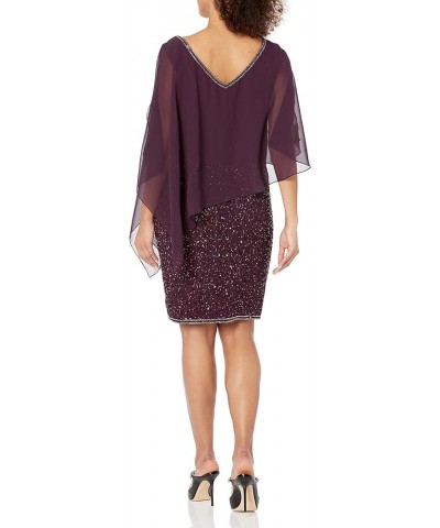 Women's Short Beaded Cocktail Dress with Cold Shoulder Caplet Sleeves Wine/Mercury $22.66 Dresses