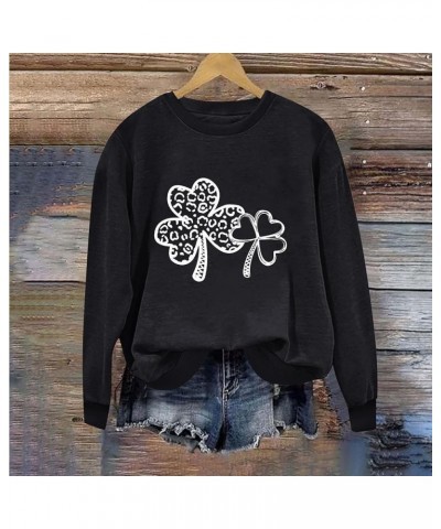 St Patricks Day Shirt Women Long Sleeve Crewneck Sweatshirts Lucky Love Irish Clover Happy St Patrick's Day Shirts 03black Pl...