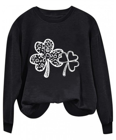 St Patricks Day Shirt Women Long Sleeve Crewneck Sweatshirts Lucky Love Irish Clover Happy St Patrick's Day Shirts 03black Pl...