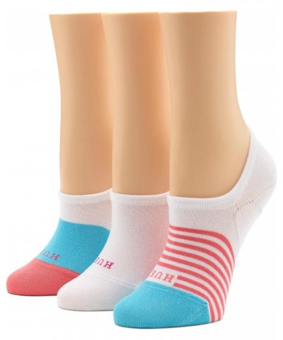 Women's The Perfect Sneaker Liner 3 Pair Pack Coral Stripe/White/Turquoise Colorblock $11.66 Socks