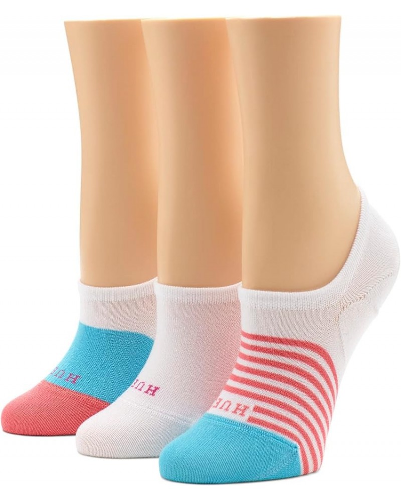 Women's The Perfect Sneaker Liner 3 Pair Pack Coral Stripe/White/Turquoise Colorblock $11.66 Socks