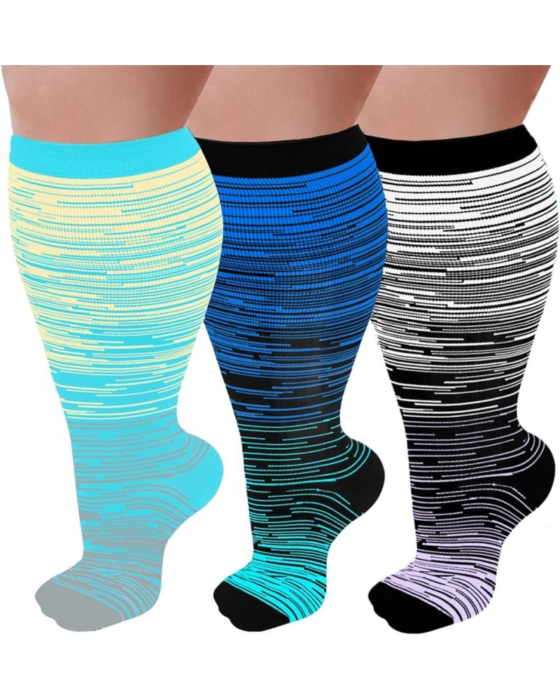 3 Pairs Plus Size Compression Socks for Women and Men Wide Calf 20-30mmhg Extra Large Knee High Support for Circulation 02-3 ...