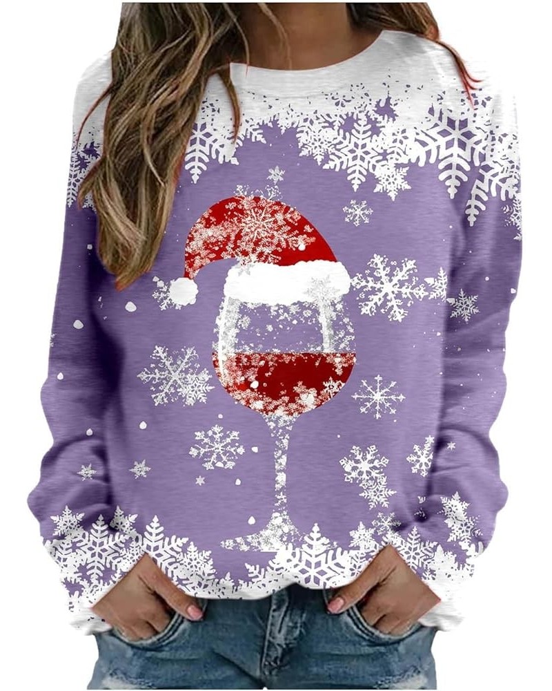 2023 Ugly Christmas Sweater for Women Long Sleeve Christmas Tops Rhinestones Wine Glass Graphic Crewneck Sweatshirt Tunics A4...