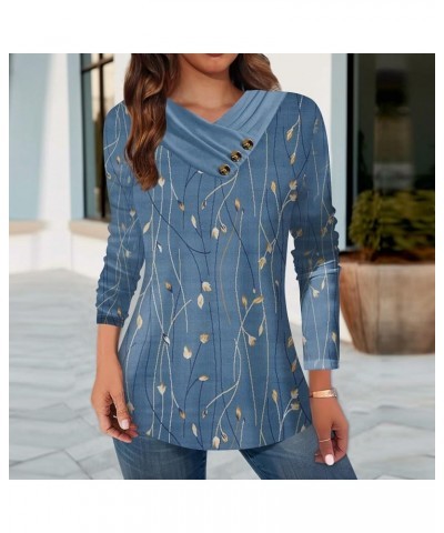 Womens Dressy Tops and Blouses Ruched Vneck Shirts Winter Athletic Long Sleeve Top Fall Patchwork Print Button Clothes G476-d...