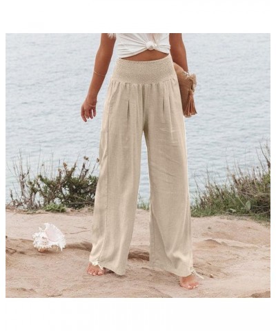 Women Linen Palazzo Pants Flowy Boho Wide Leg High Waist Long Pants Casual Gauze Lounge Pant Trousers with Pockets Linen 06-b...