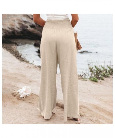 Women Linen Palazzo Pants Flowy Boho Wide Leg High Waist Long Pants Casual Gauze Lounge Pant Trousers with Pockets Linen 06-b...