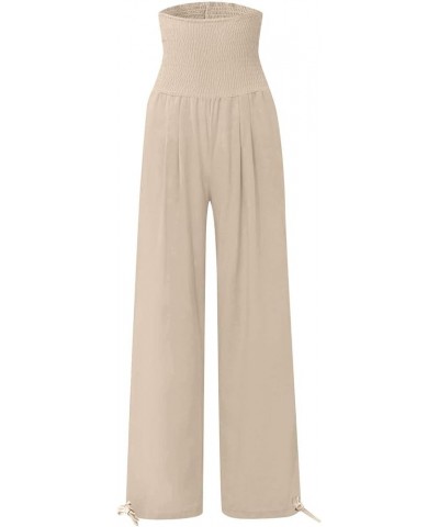 Women Linen Palazzo Pants Flowy Boho Wide Leg High Waist Long Pants Casual Gauze Lounge Pant Trousers with Pockets Linen 06-b...