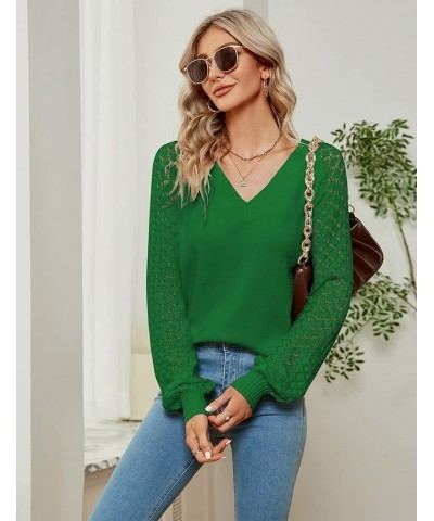 Womens V Neck Sweaters Dressy Casual Winter Long Sleeve Tops Knit Puff Sleeve Pullover Green $22.79 Sweaters