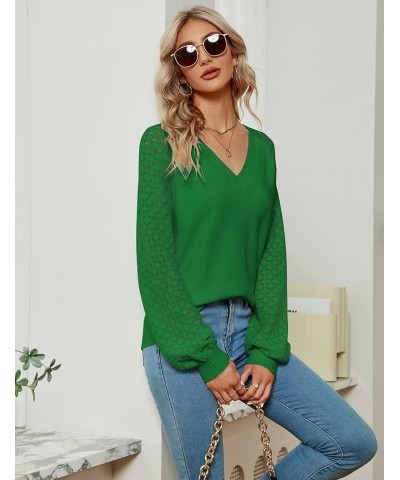 Womens V Neck Sweaters Dressy Casual Winter Long Sleeve Tops Knit Puff Sleeve Pullover Green $22.79 Sweaters