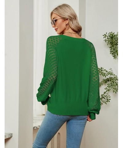 Womens V Neck Sweaters Dressy Casual Winter Long Sleeve Tops Knit Puff Sleeve Pullover Green $22.79 Sweaters