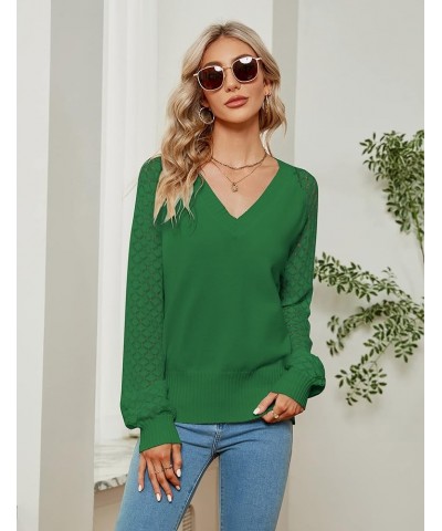 Womens V Neck Sweaters Dressy Casual Winter Long Sleeve Tops Knit Puff Sleeve Pullover Green $22.79 Sweaters