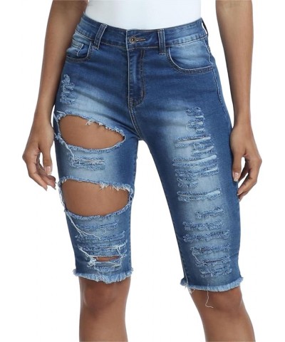 Womens Denim Bermuda Shorts High Waist Ripped Hole Distressed Short Jeans Junior 6638-ripped Blue $14.73 Shorts