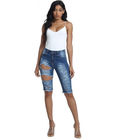 Womens Denim Bermuda Shorts High Waist Ripped Hole Distressed Short Jeans Junior 6638-ripped Blue $14.73 Shorts