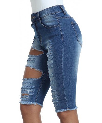 Womens Denim Bermuda Shorts High Waist Ripped Hole Distressed Short Jeans Junior 6638-ripped Blue $14.73 Shorts