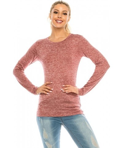 Woman’s Workout T Shirt – Long Sleeve Crew Neck Slim Fit Stretch Casual Active Athletic Basic Tee Top Tshirt Act Burgundy $9....