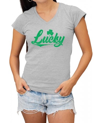 Lucky Shamrock St. Patrick's Day Women V Neck T-Shirt Women Heather Grey $6.96 T-Shirts