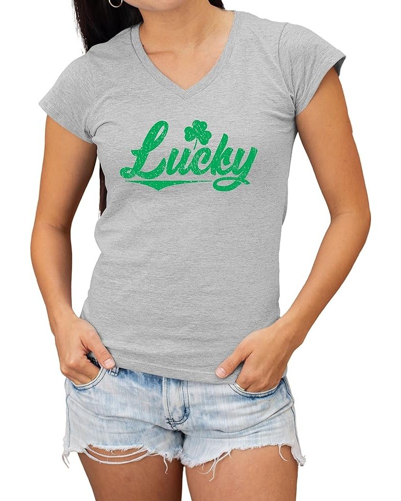 Lucky Shamrock St. Patrick's Day Women V Neck T-Shirt Women Heather Grey $6.96 T-Shirts