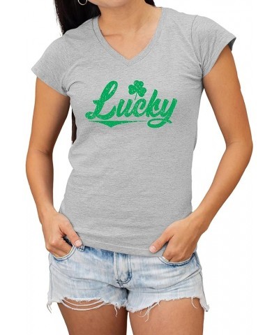 Lucky Shamrock St. Patrick's Day Women V Neck T-Shirt Women Heather Grey $6.96 T-Shirts