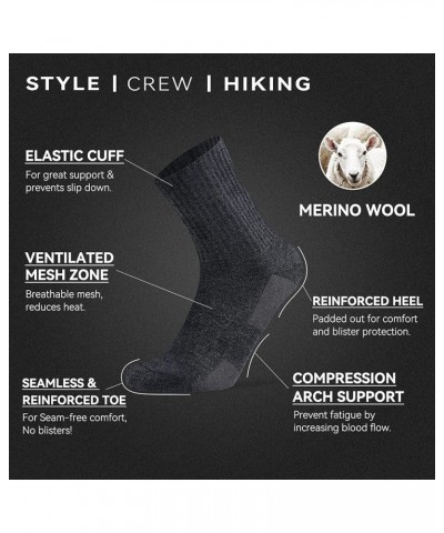 Merino Wool Cushioned Hiking Socks for Men Women, Warm Crew Walking & Boot Socks for Trekking, Work, Outdoor 4 Pairs Dark Gre...